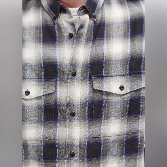 New French Connection Men's Plaid Button-Up Twill Shirt Size Large - Picture 2 of 5